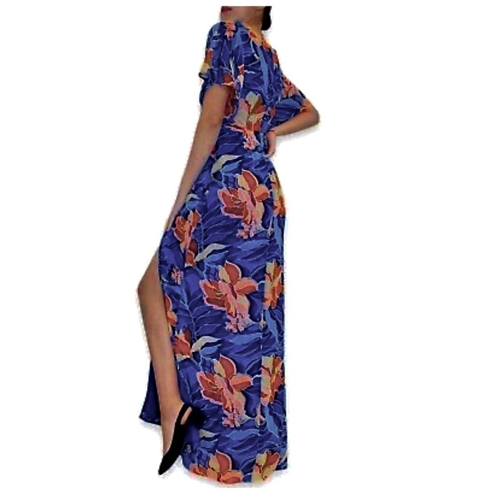 4SI3NNA Kimono Sleeve Orange Floral Blue Side Silt Aleena Maxi Dress Siz… - Picture 6 of 6